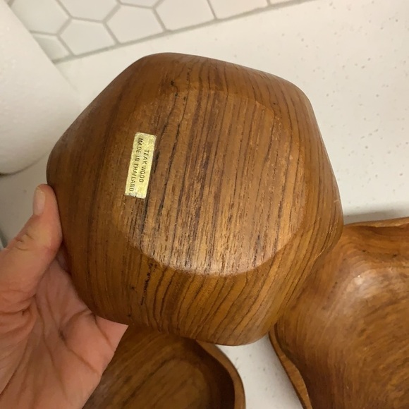 Mid Century Modern Teak Wood Salad nuts snacks Bowls Set of 3 home decor - Picture 6 of 12